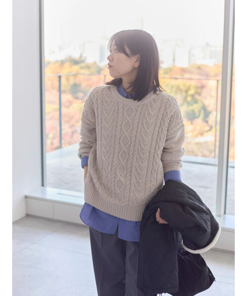 ラメモールケーブルニットプルオーバー