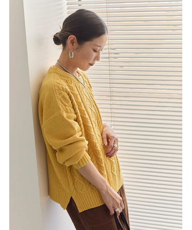 ラメモールケーブルニットプルオーバー