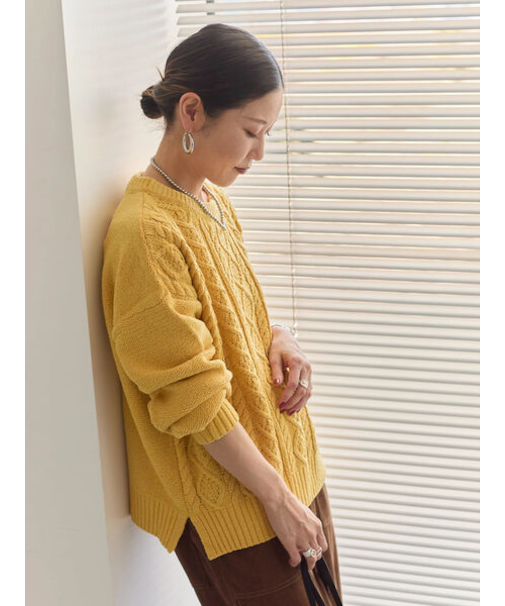 ラメモールケーブルニットプルオーバー