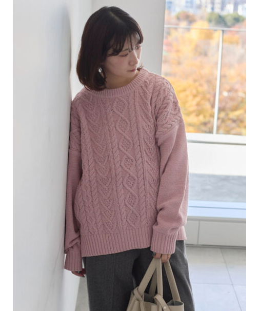 ラメモールケーブルニットプルオーバー
