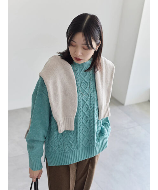 ラメモールケーブルニットプルオーバー