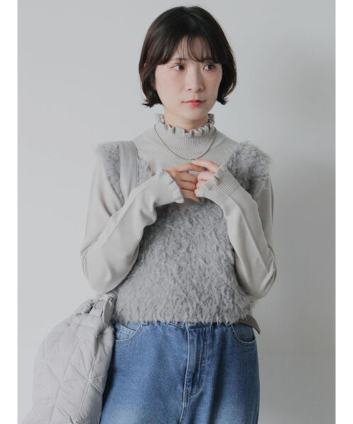 フリル衿ニットプルオーバー