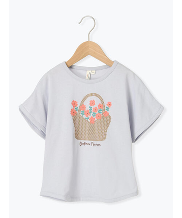 【吸水速乾】花かごプリントTシャツ