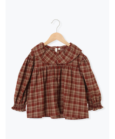 チェックフリル襟ブラウス