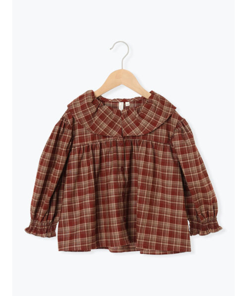 チェックフリル襟ブラウス