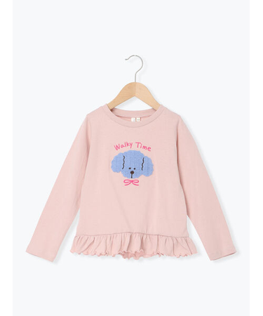 イヌさがら刺繍裾フリルロンT