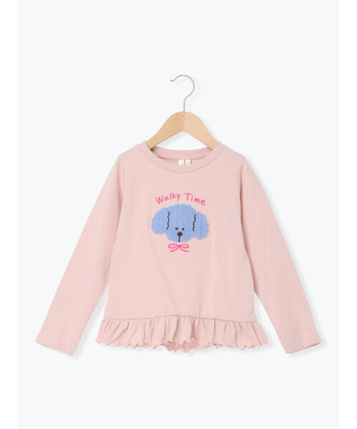 イヌさがら刺繍裾フリルロンT