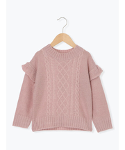 【マシンウォッシャブル】肩フリルケーブル編みニット