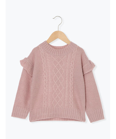 【マシンウォッシャブル】肩フリルケーブル編みニット