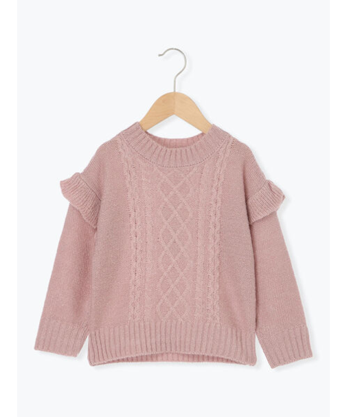 【マシンウォッシャブル】肩フリルケーブル編みニット