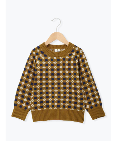 【マシンウォッシャブル】ジャカード総柄ニット