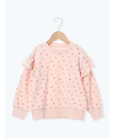 チェリー柄肩フリルトレーナー