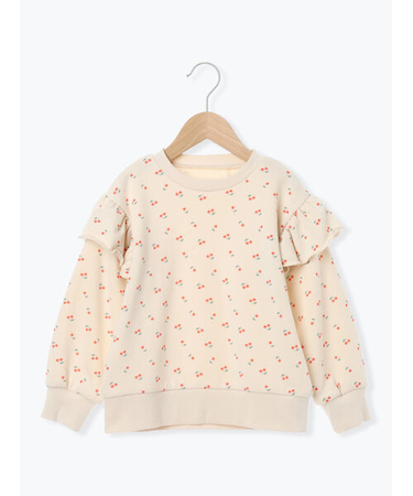 チェリー柄肩フリルトレーナー