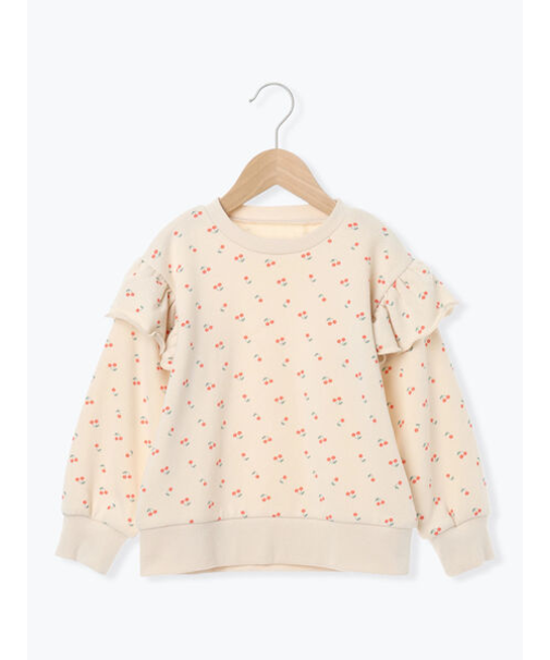 チェリー柄肩フリルトレーナー