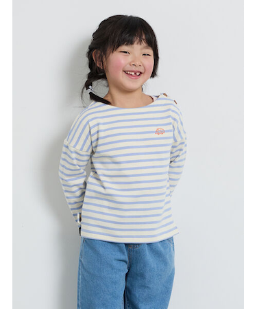 ハリネズミ刺繍ボーダーカットソー