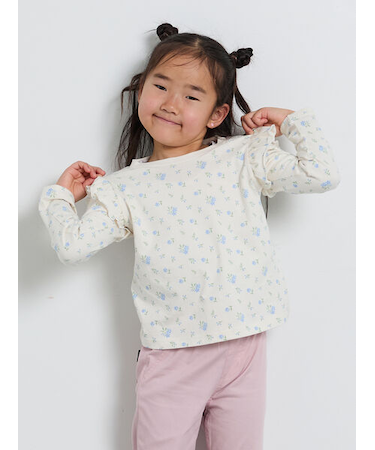 肩フリル花柄ロンT