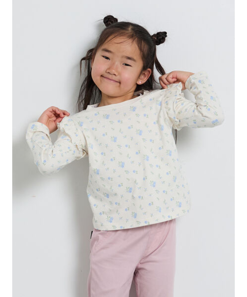 肩フリル花柄ロンT