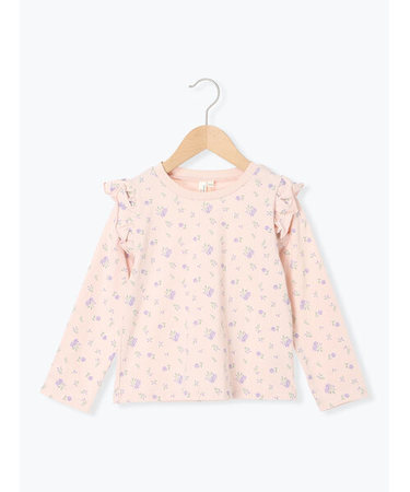 肩フリル花柄ロンT