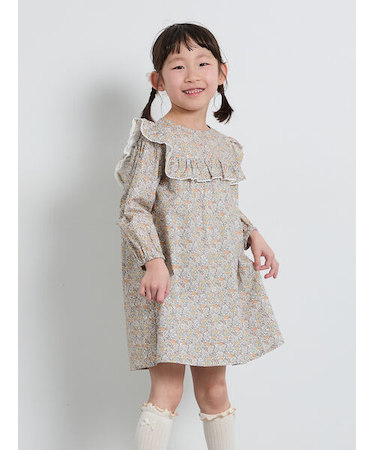 ヨークフリル花柄ワンピース