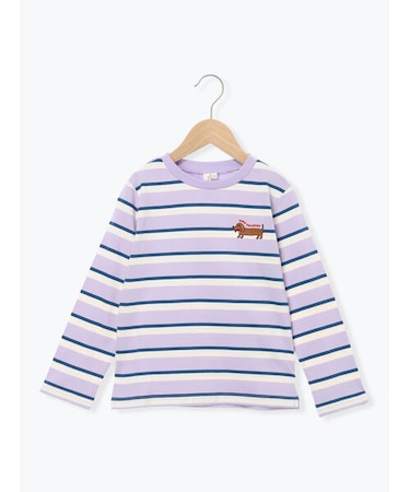 ダックスフント刺繍ボーダーロンT