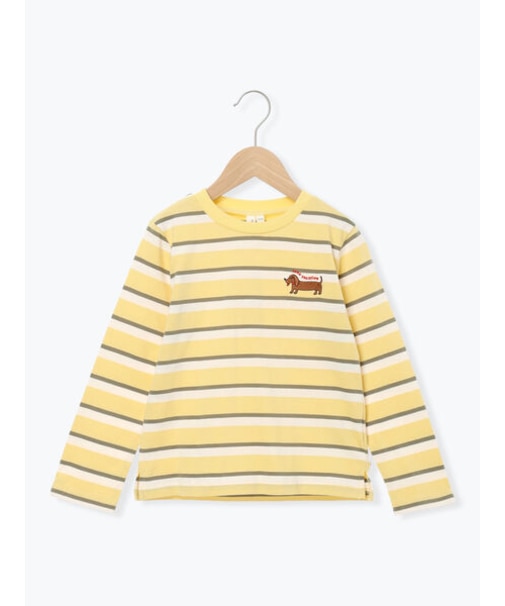 ダックスフント刺繍ボーダーロンT