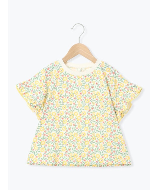 花柄袖フリルTシャツ