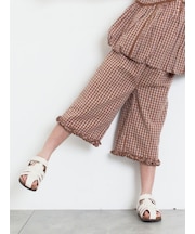 裾フリルチェック7分丈パンツ(セットアップ可)
