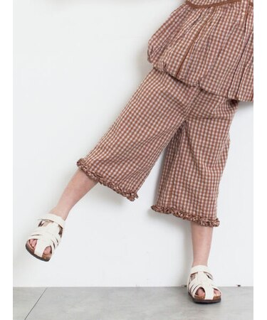 裾フリルチェック7分丈パンツ(セットアップ可)