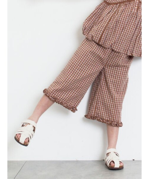 裾フリルチェック7分丈パンツ(セットアップ可)