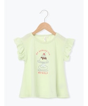 【吸水速乾】プリンプリントフリル袖Tシャツ