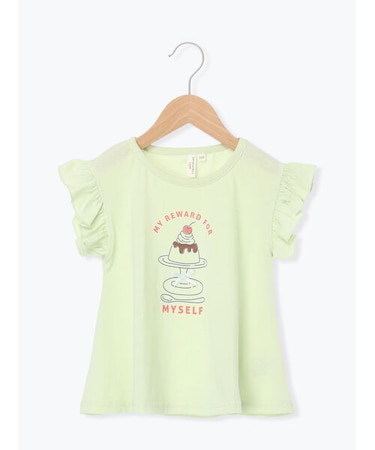 【吸水速乾】プリンプリントフリル袖Tシャツ