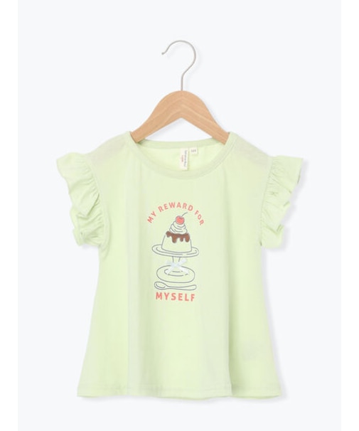 【吸水速乾】プリンプリントフリル袖Tシャツ