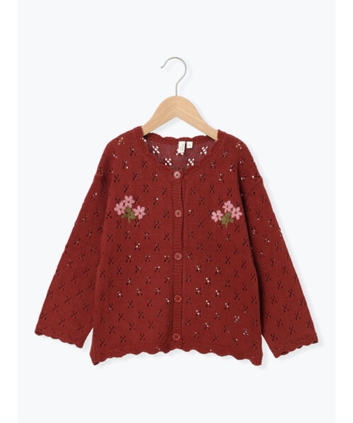 花刺繍ニットカーディガン