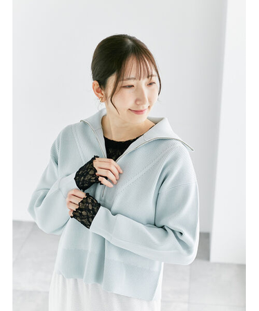 無撚糸ハーフジップニット