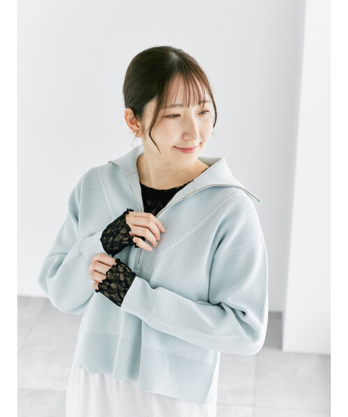 無撚糸ハーフジップニット