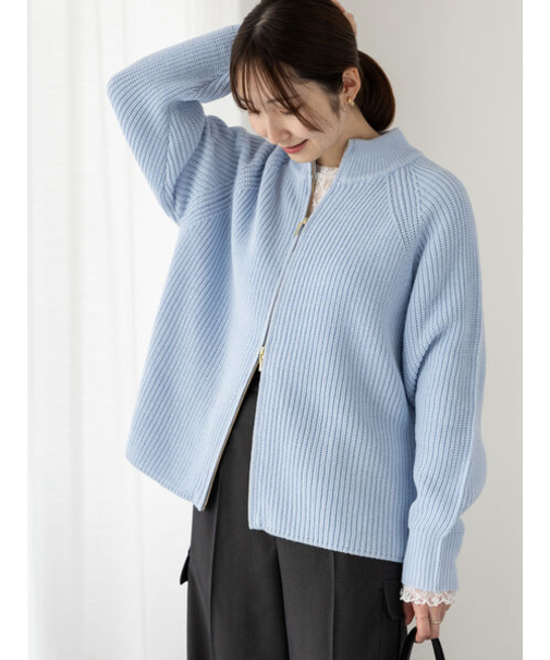 片畦ハイネックダブルジップニット