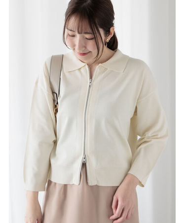 襟付きジップカーディガン