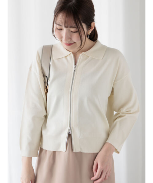襟付きジップカーディガン