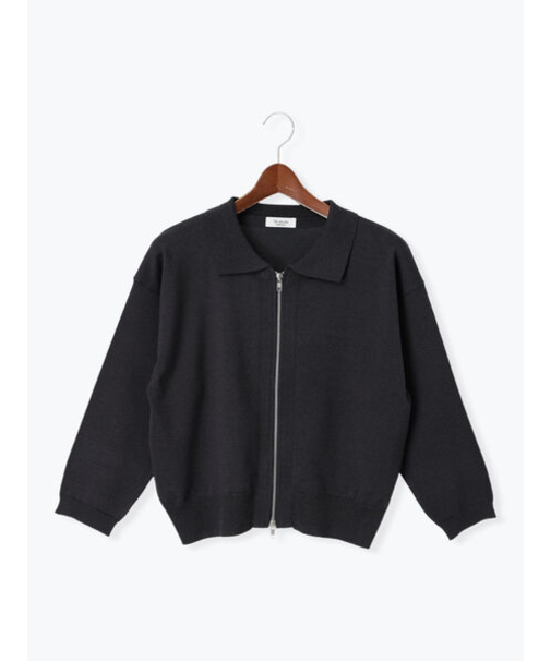 襟付きジップカーディガン