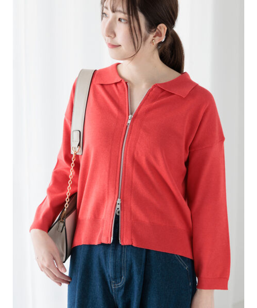 襟付きジップカーディガン