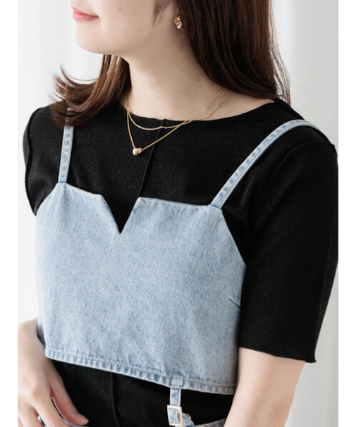 ラメテレコハーフスリーブトップス