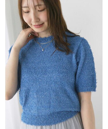 ラメヒゲヤーンハーフスリーブニット