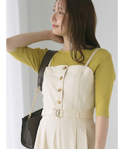 ボートネックハーフスリーブリブニット