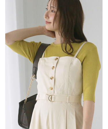 ボートネックハーフスリーブリブニット