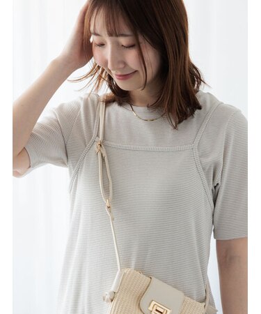 無地/ラメボーダー半袖Tシャツ