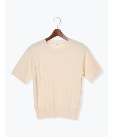 ワイドリブ半袖クルーネックニット