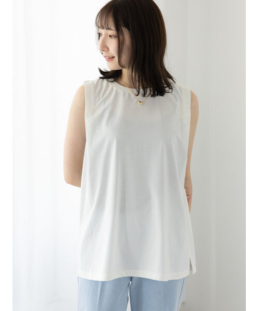 【接触冷感】肩タックノースリーブチュニック