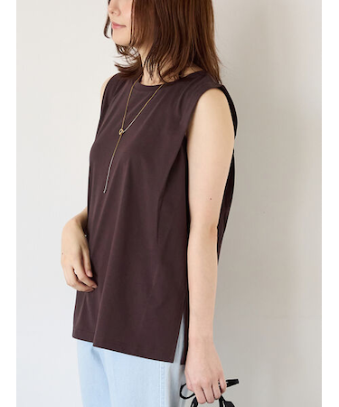 【接触冷感】肩タックノースリーブチュニック