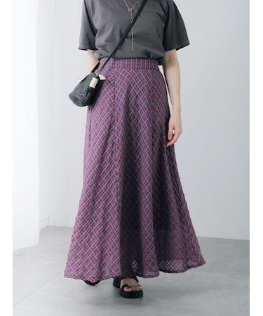 シアーチェックフレアスカート