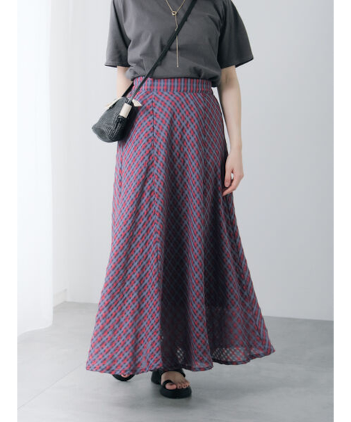 シアーチェックフレアスカート